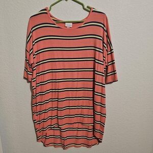 LuLaRoe Coral and Navy Striped Short Sleeve Top